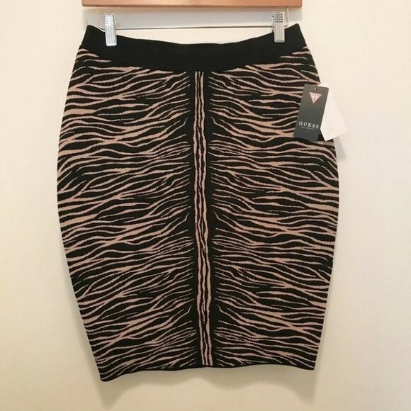 GUESS Animal Print Kingdom Stripe Jacquard Mirage Super Stretch Knit skirt New - Picture 3 of 11